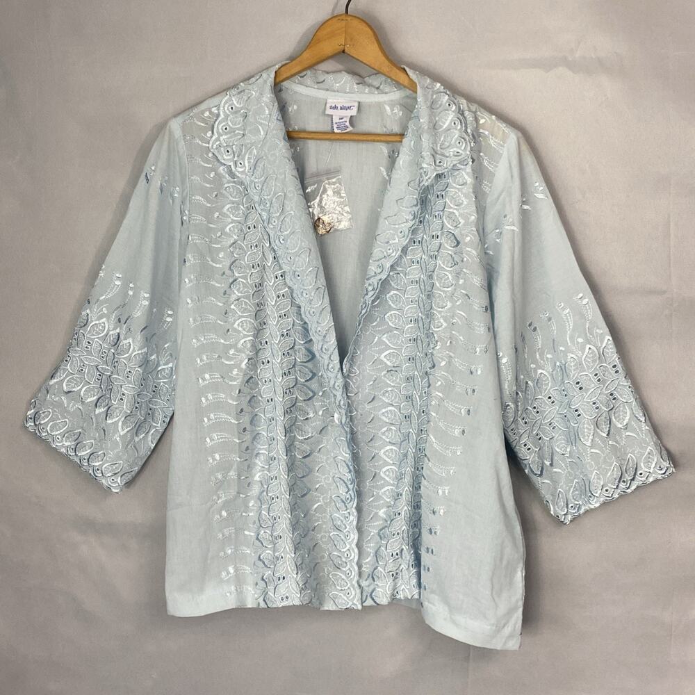 Vicki Wayne Jacket Women’s 18P Blue Embroidered Eyelet Lace Cover Up Shacket Top